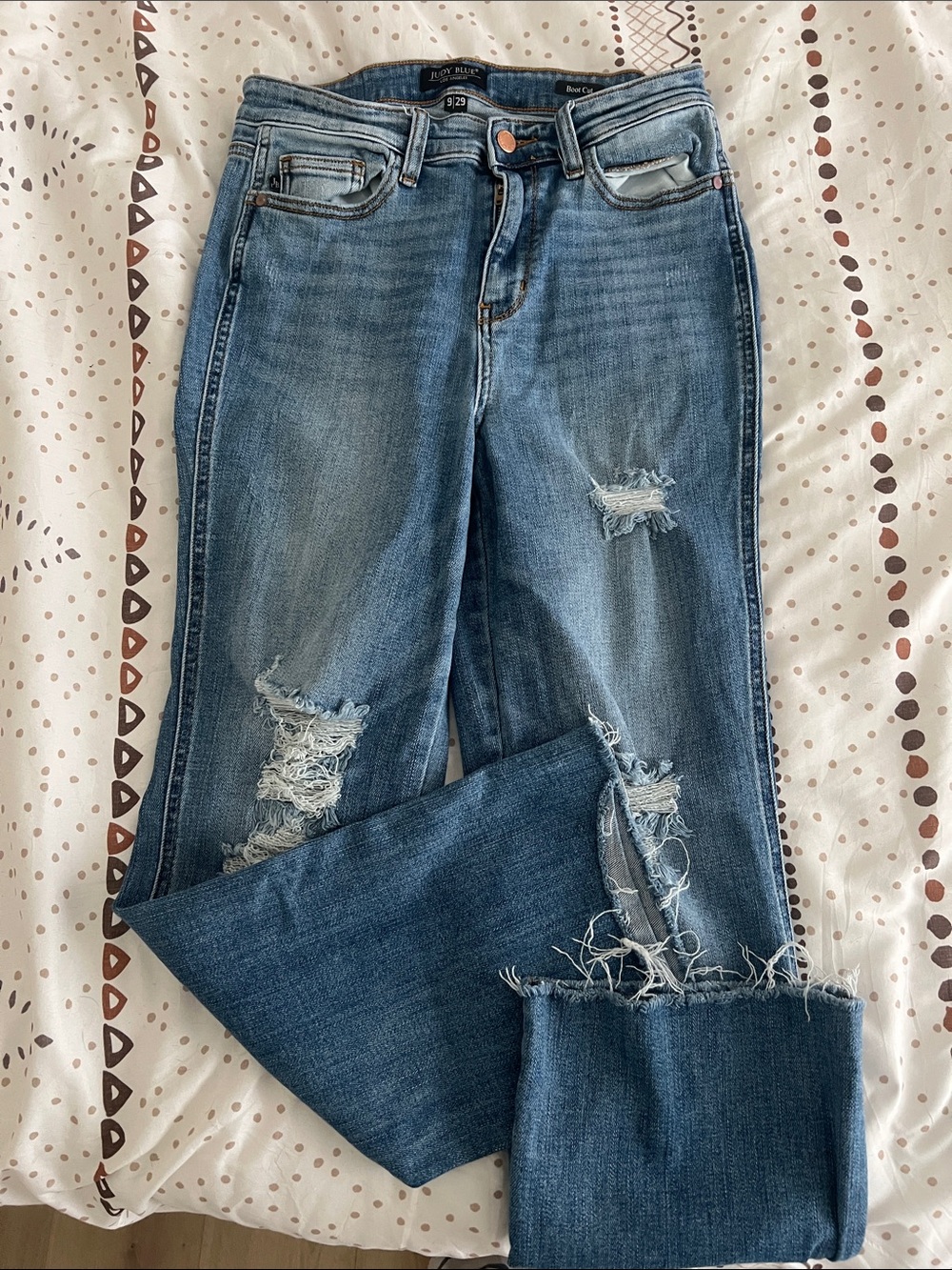 Judy Blue Medium Blue Distressed Boot Cut Leg Jeans